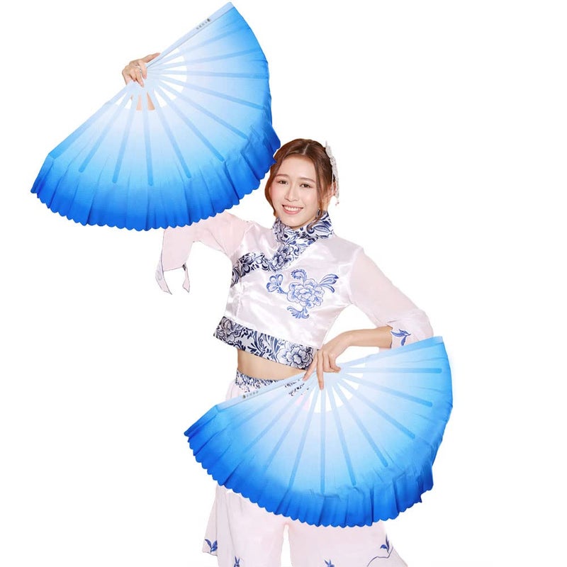 ZooBoo 1pair Plastic Taichi Kungfu Fan Dancing Fans Martial Arts Sports Folding Hand Fan 13inch (Blue) - Image 1